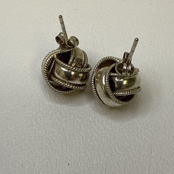 925 Sterling Silver Love Knot Earrings Textured Twisted Rope Stud 12mm Signed ND - Picture 5 of 6